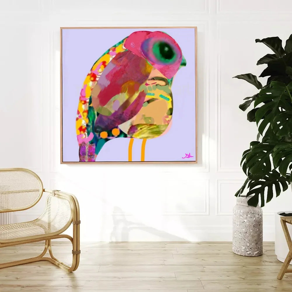 Bright Vibrant abstract bird canvas art