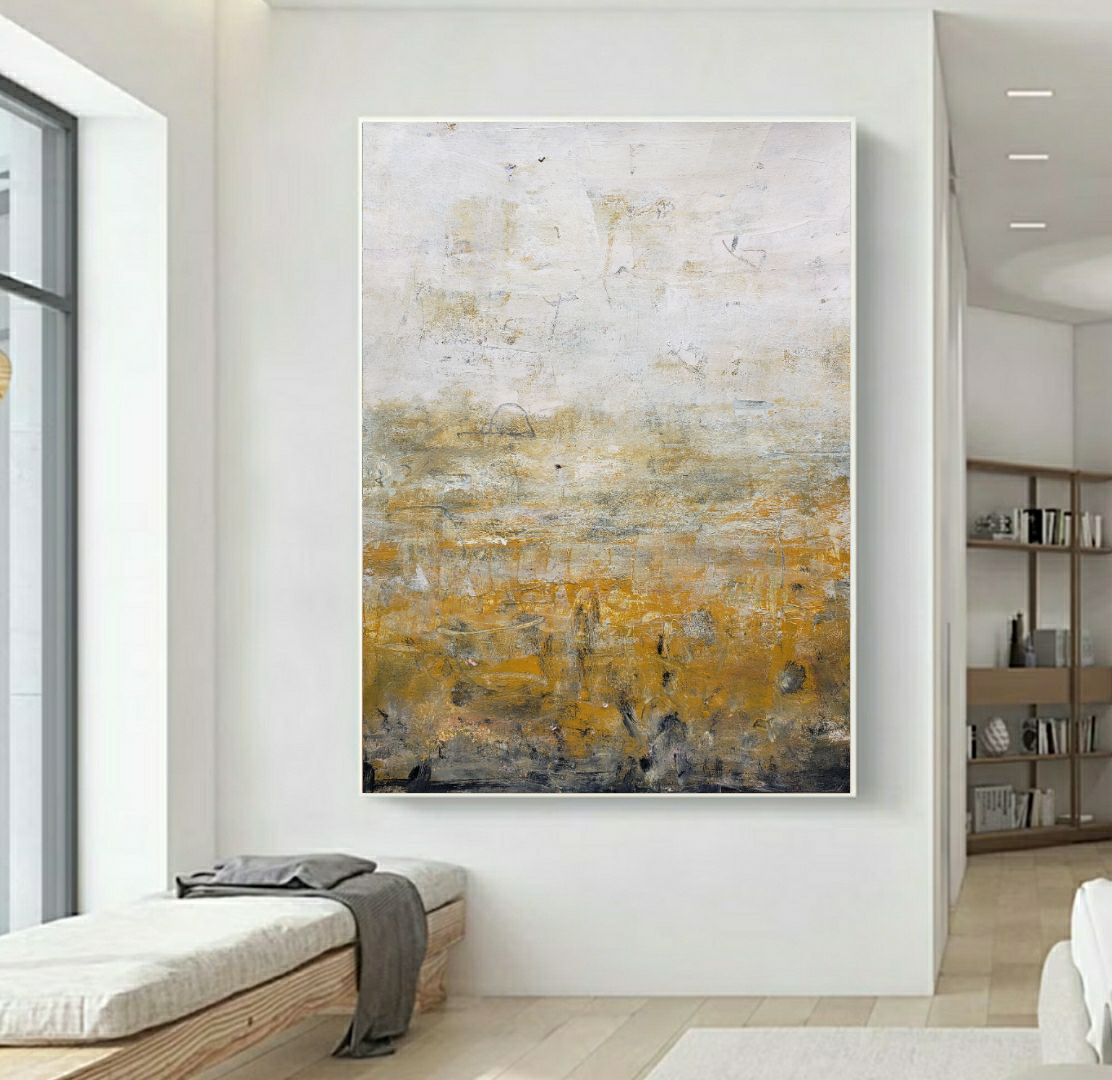 Abstract mustard and grey wall art Australia