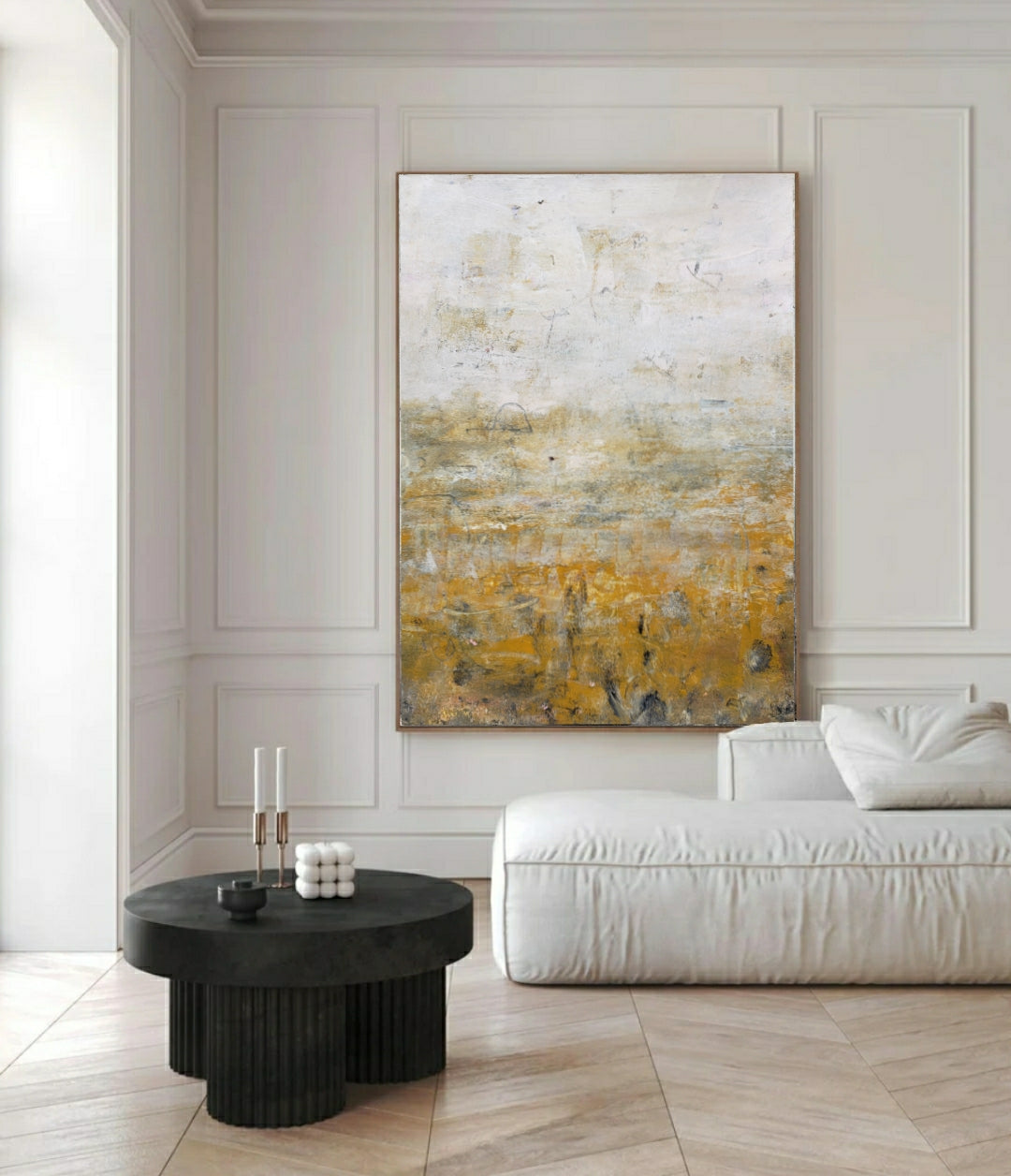 abstract mustard and grey wall art Australia