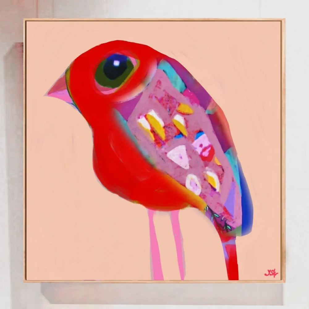 Bright red abstract bird art print