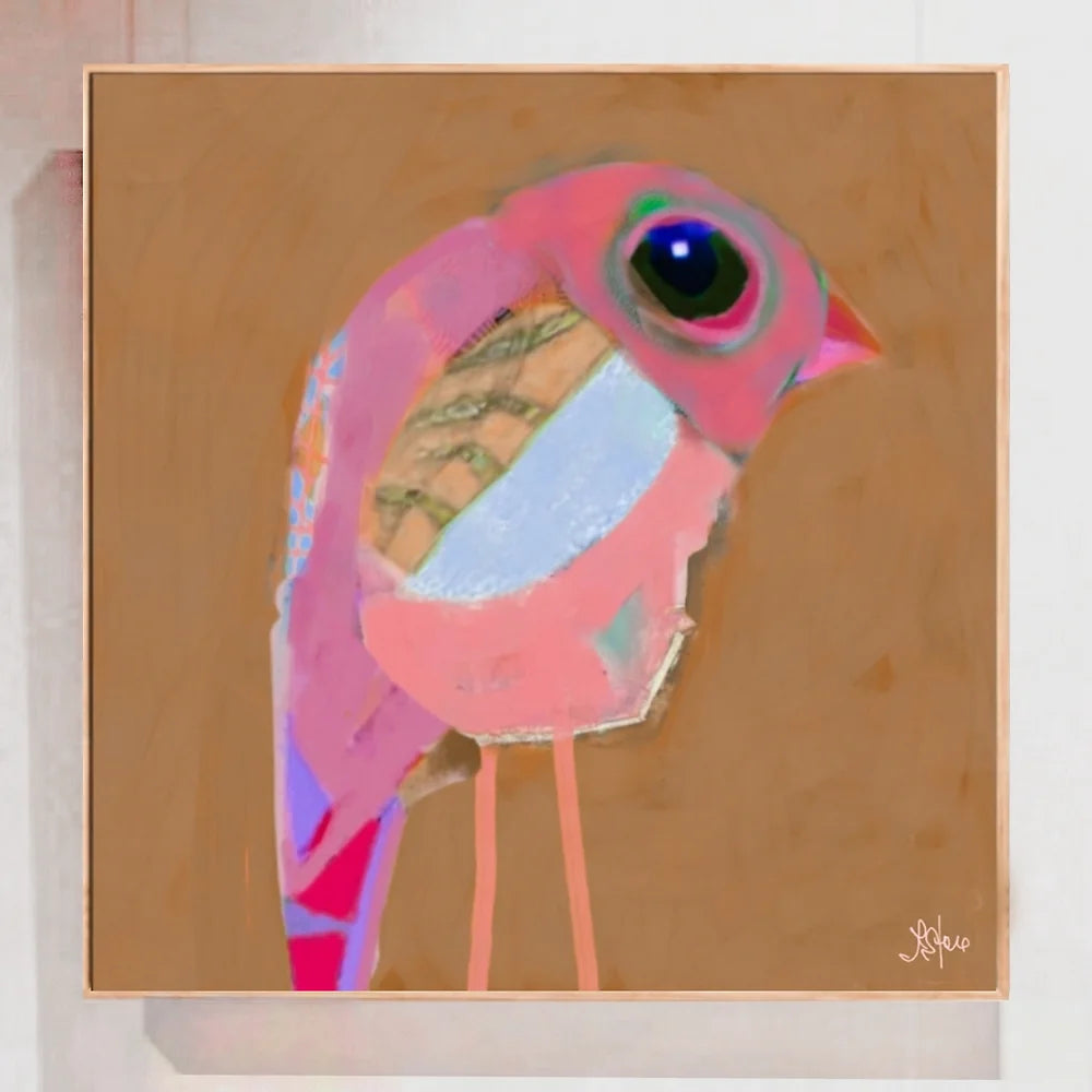 Pink and Tan bold abstract bird artwork prints