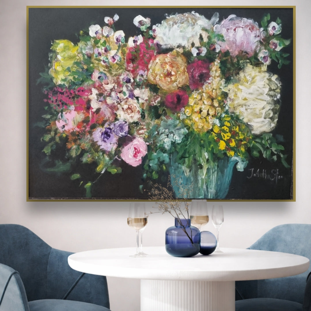 Original floral painting above table