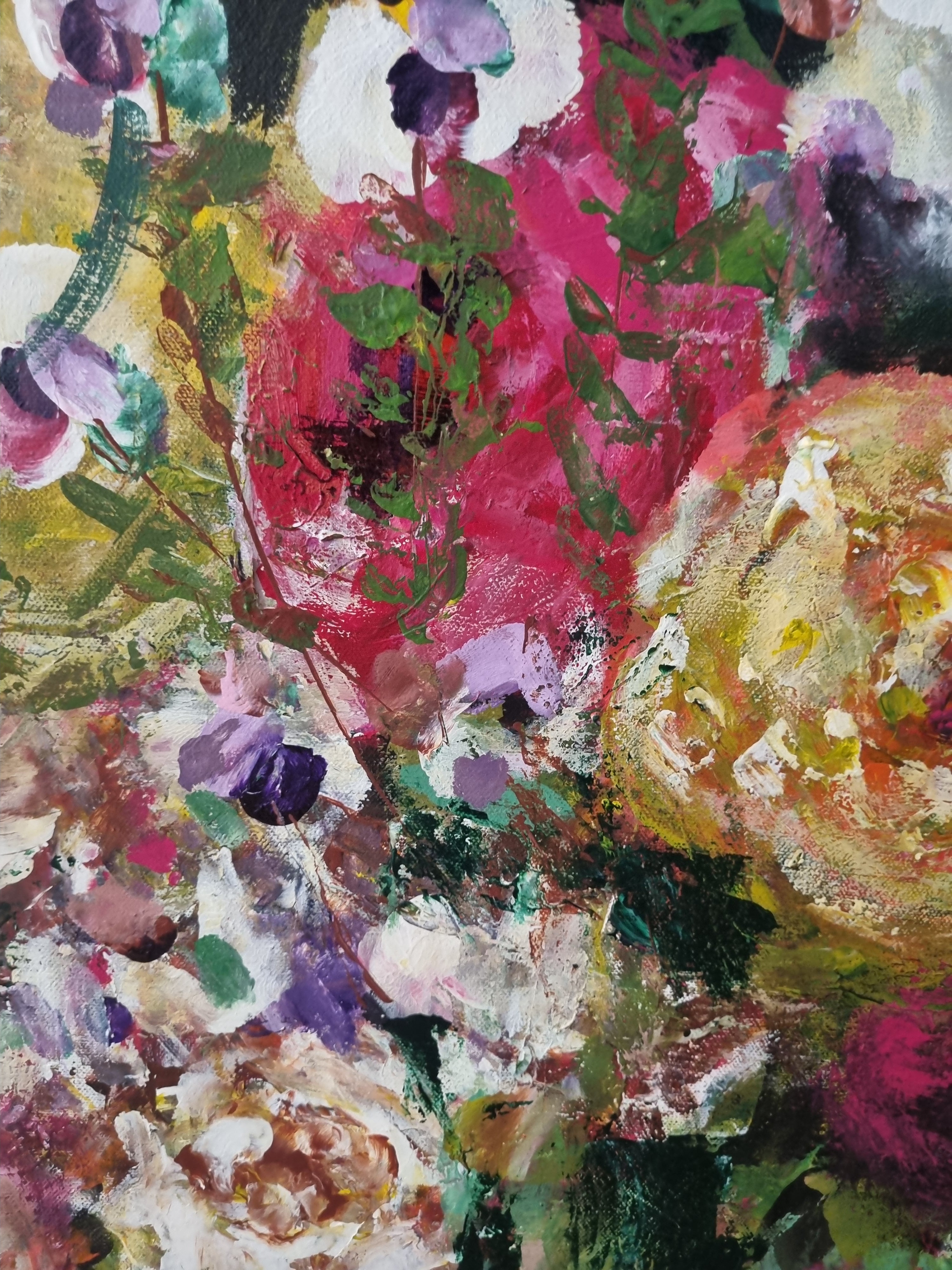 texted abstract floral art painting