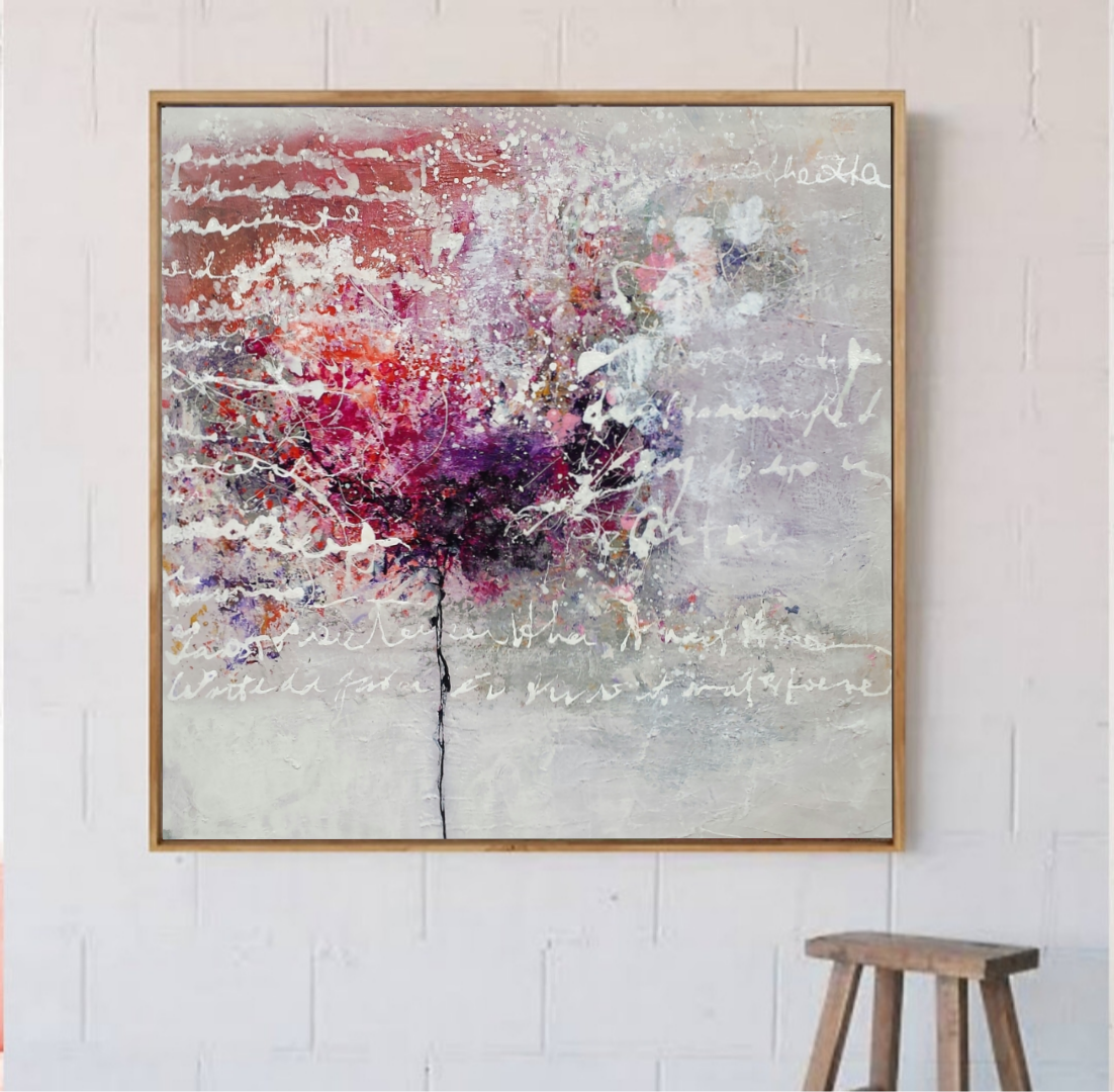 Pink and Grey Abstract Wall Art - Soft tones, Large Modern Giclee Print