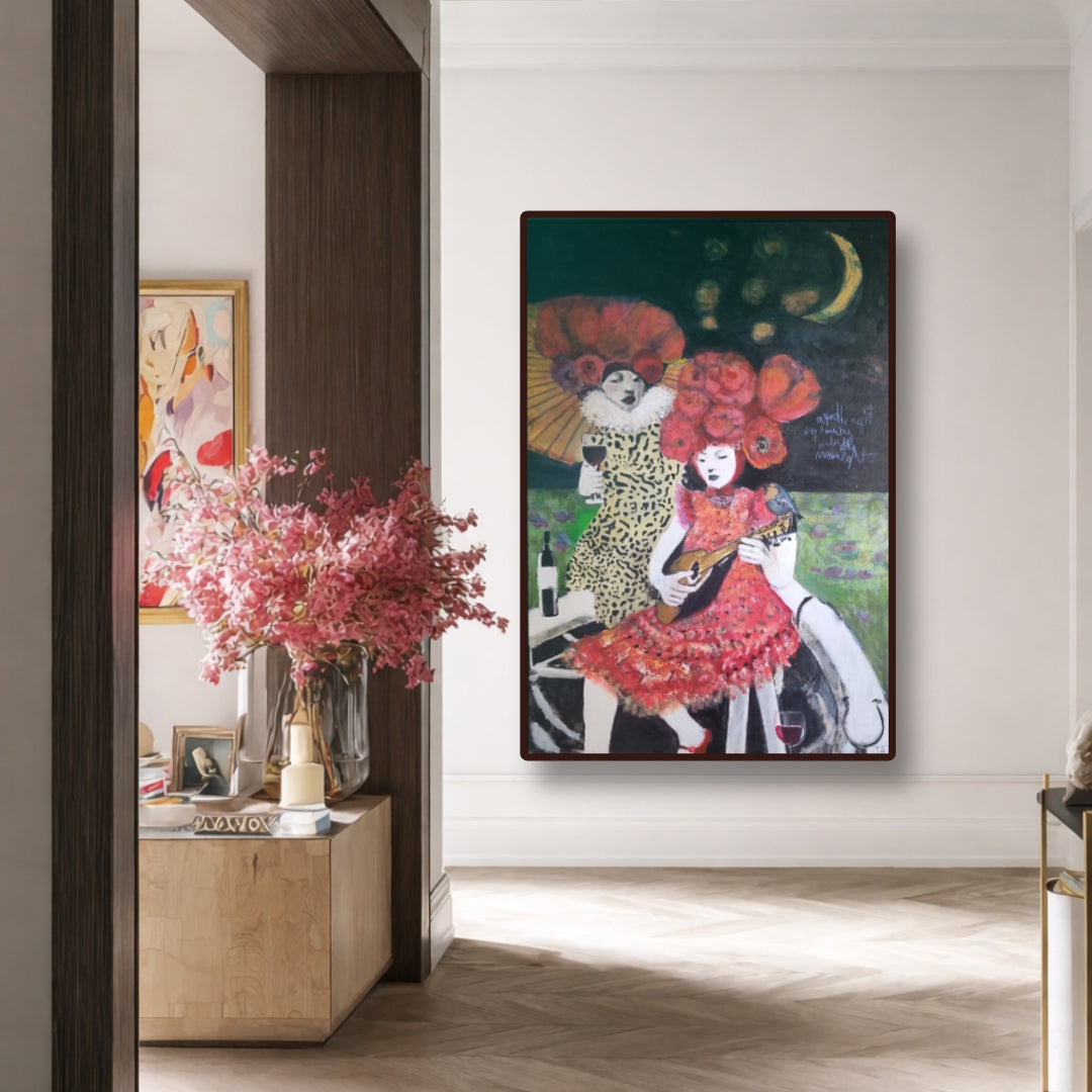 Asian women with wine painting