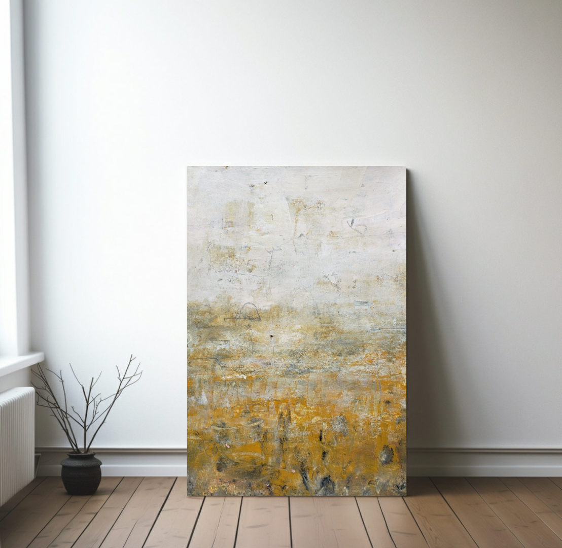 Abstract mustard and grey wall art Australia